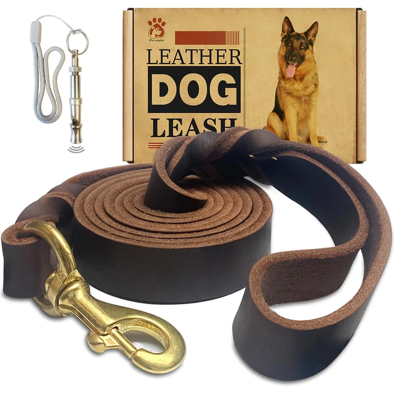 Laisse pour chien en cuir Meruogkar – 6 pieds de long et 1 pouce de largeur, tressée et robuste
