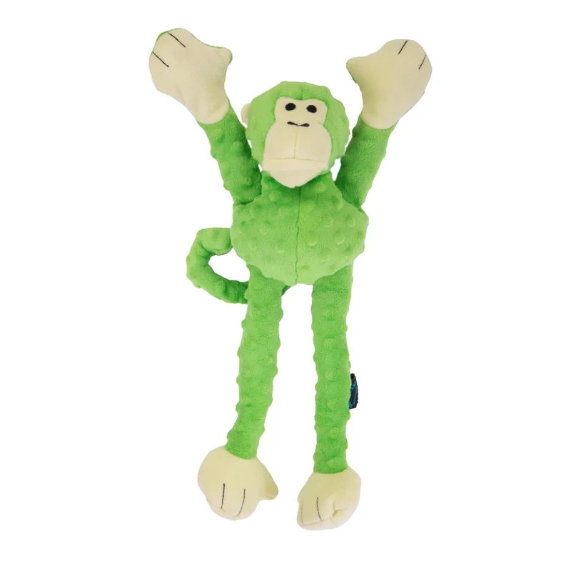 goDog Peluche de tir à la corde Singes à Sifflet – Jouet Durable Vert Grand avec Technologie Chew Guard