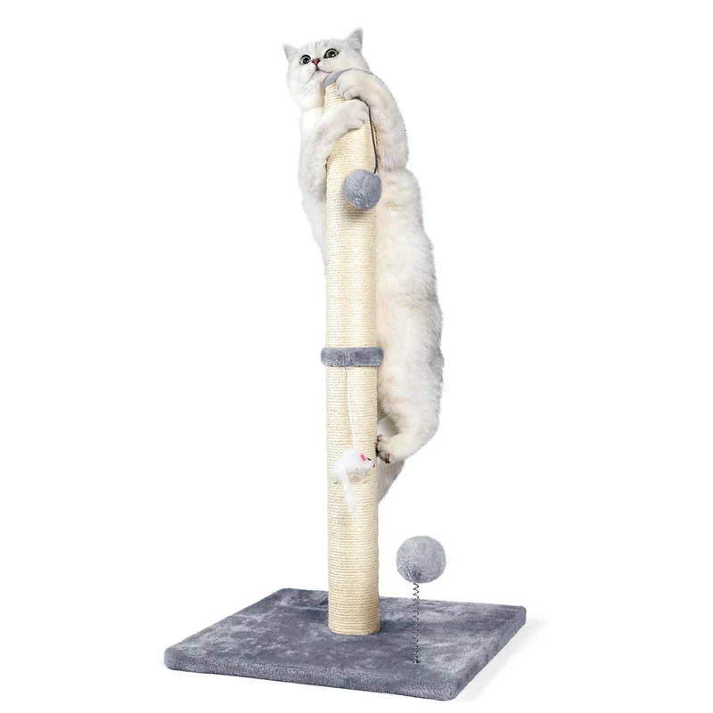 ANWA Griffoir haut de 32 pouces pour chats d'intérieur – 3-en-1 avec jouets, sisal premium et base renforcée (gris)
