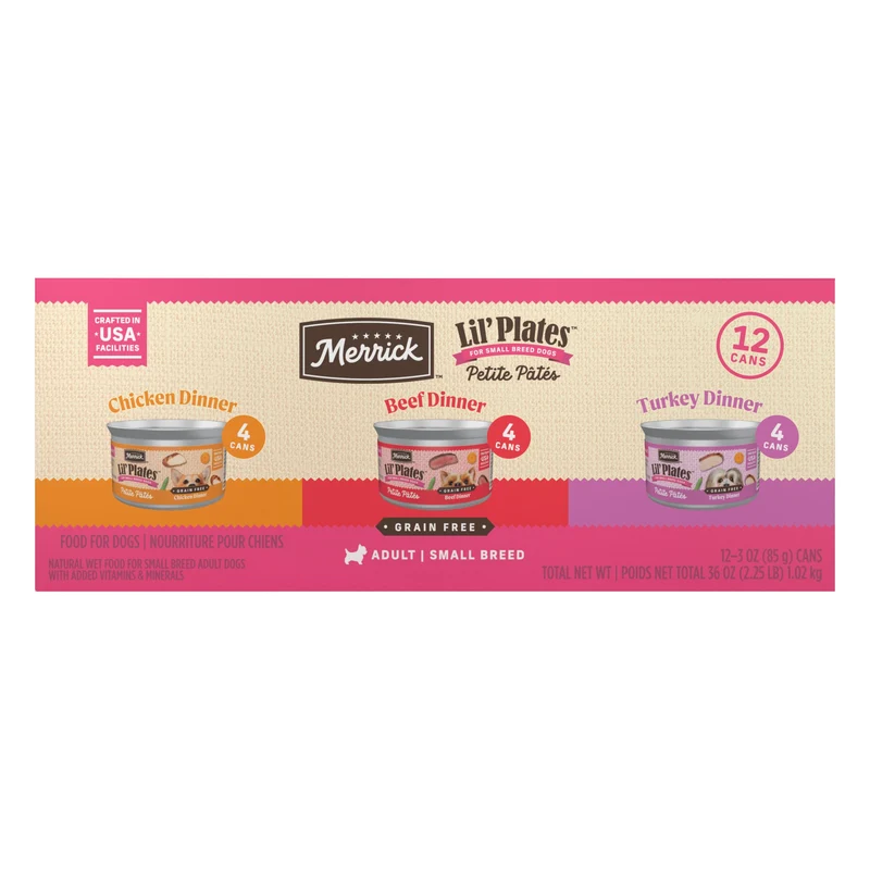 Merrick Lil’ Plates Petite Pates – Variété Sans Gluten pour Petits Chiens (Pack 12, 3oz)