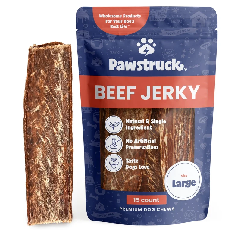 Pawstruck Jerky Boeuf Premium – Bandes Larges 10 Pouces pour Chiens | Soutien des Hanches et des Articulations, Riche en Glucosamine et Chondroïtine, Sans Conservateurs – 15 Pièces