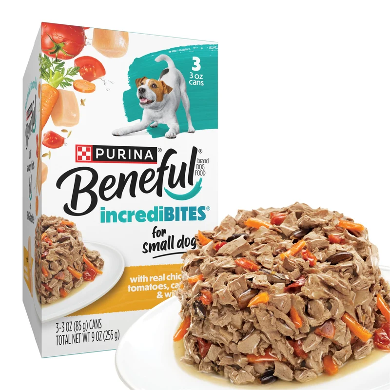 Purina Beneful Petite Race – Nourriture humide en gravy IncrediBites au poulet réel – 8 boîtes de 3 oz