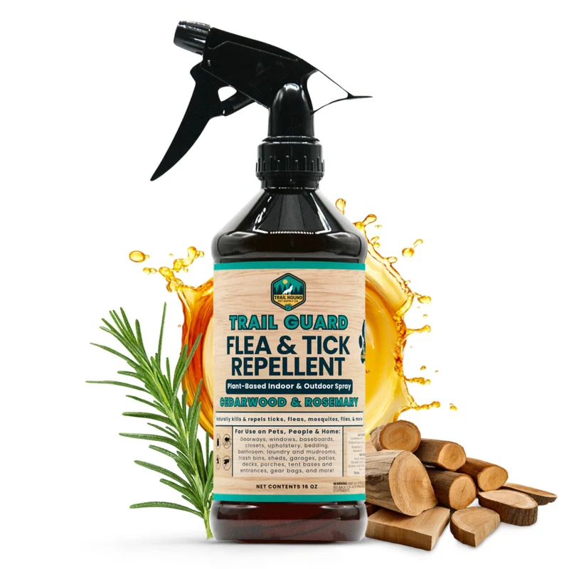 Trail Guard Spray Naturel Extra Fort – Puces et Tiques pour Chiens, Chats et Maison (16 oz, Cedre et Romarin)