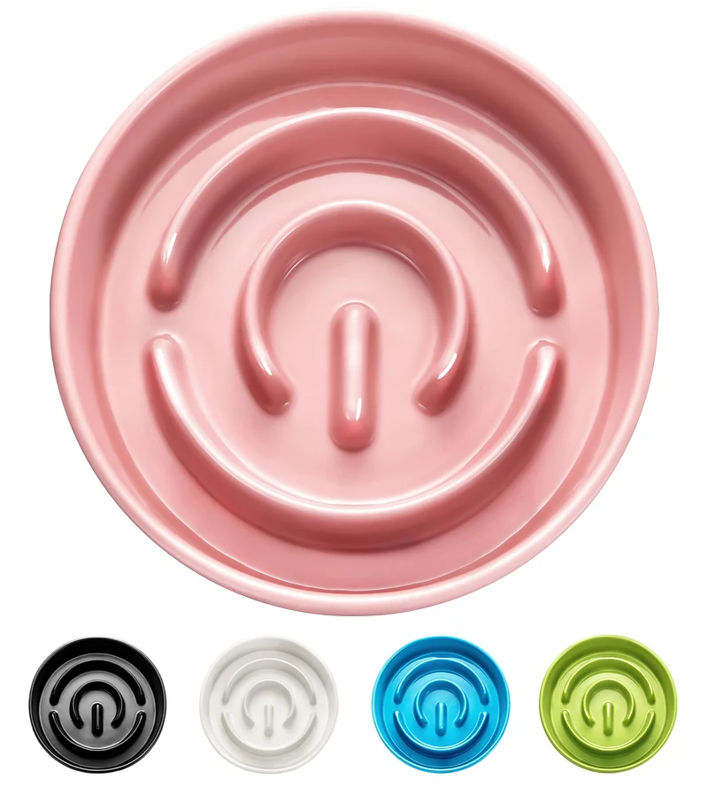 MOPANG Bol Lent en Céramique pour Chiens Moyens – 30 oz / 8 po, Rose