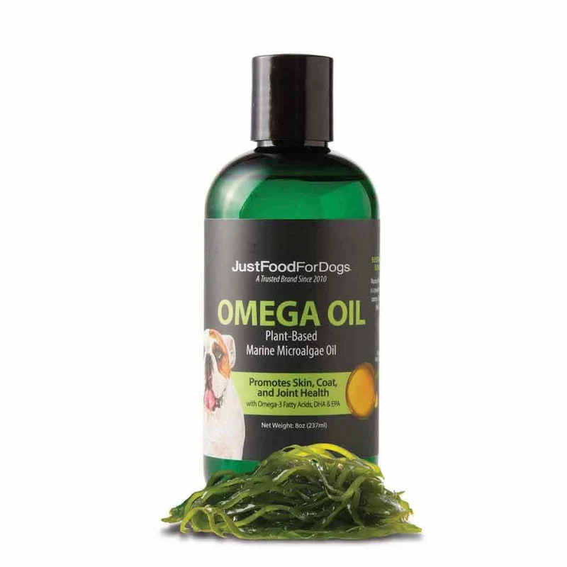 JustFoodForDogs Omega-3 pour chiens – Huile d'algue végétale, peau et pelage, articulation – 8 oz