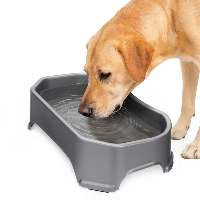 Neater Pet Brands Grand Bol d’Eau pour Chiens – 1,25 Gal Extérieur, Sans Renversement, Gris Acier