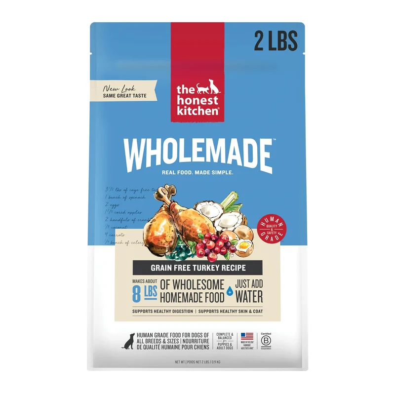 The Honest Kitchen Wholemade Déshydraté Dinde pour Chien – Aliment Humain Sans Céréales, Sac 2 lb