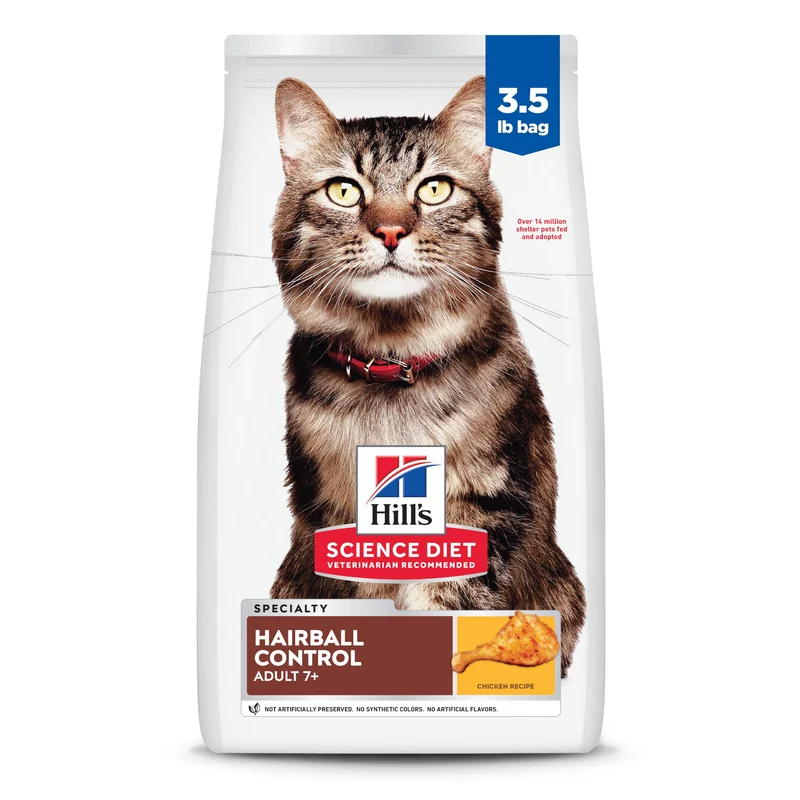 Hill's Science Diet Hairball Control pour Chat Senior 7+ — Croquettes au Poulet, 3,5 lb