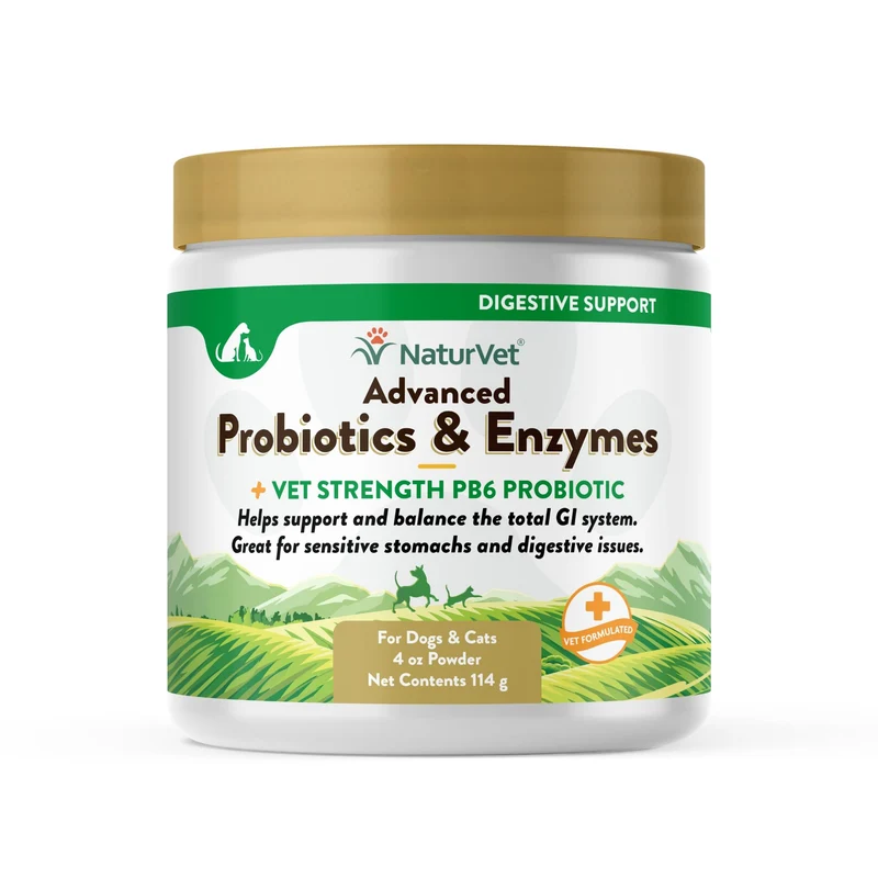 NaturVet – Probiotiques et enzymes PB6 avancés pour chiens et chats | Soutien digestion sensible (4 oz)
