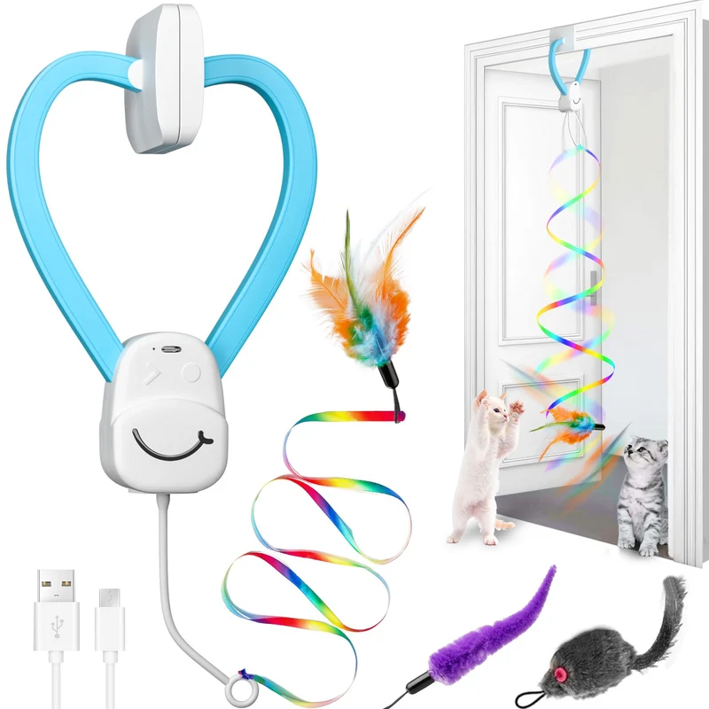 PANRIO Jouet Interactif pour Chats d’Intérieur — Suspendu à la Porte, 3 Accessoires Interchangeables