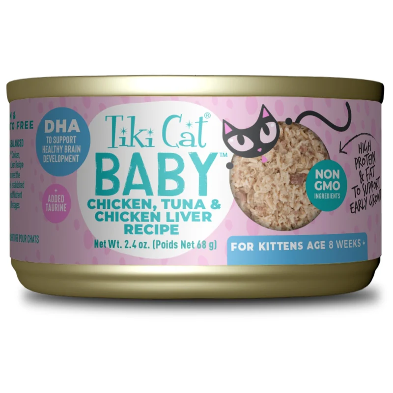 Tiki Cat Baby – Pâtée humide chaton (Poulet, Thon & Foie), 12 x 2,4 oz | TIKI PETS