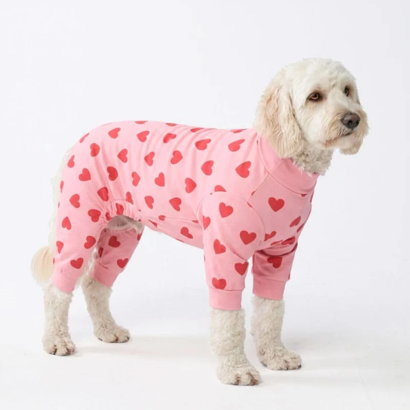 Spark Paws Pyjama Chien - Combinaison de récupération Ultra-Doux 4-Voies - Rose Cœurs - 2XL
