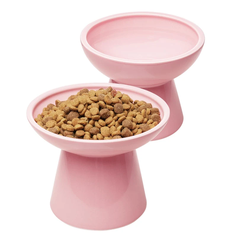 CEEFU – 2 Bols Chats Élevés Extra-Larges pour Nourriture et Eau | Céramique Rose Sans Plomb