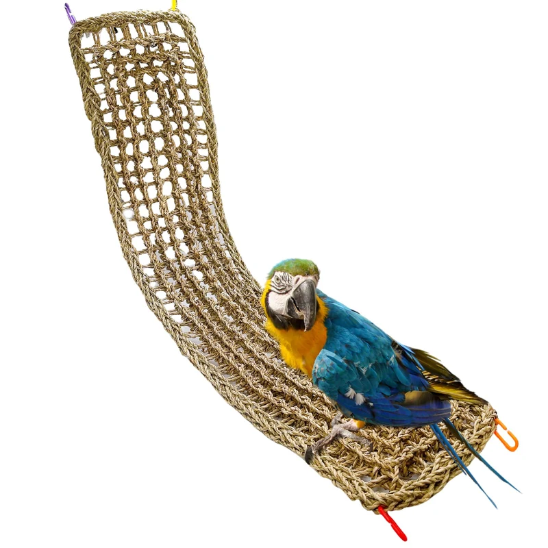 Hamiledyi Tapis en herbe de mer pour oiseaux – 39,4 × 7 po, cage, hamac et corde d’escalade