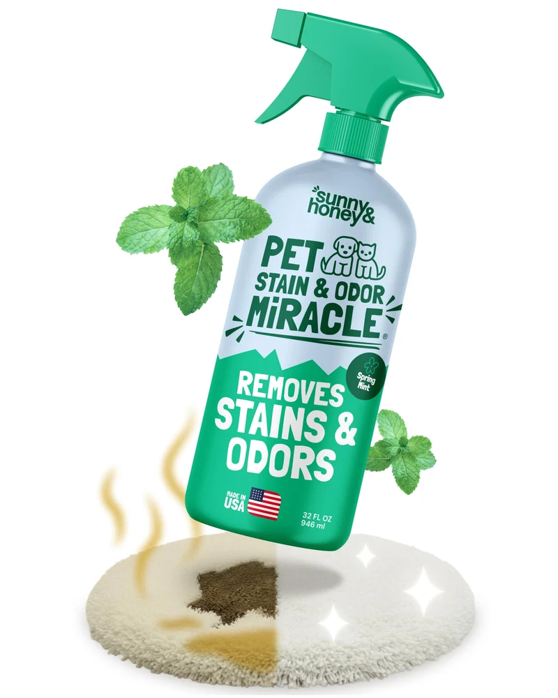 Sunny & Honey Nettoyant enzymatique pour taches et odeurs sur tapis et meubles – Urine et excréments de chien – Spray 32 oz Menthe
