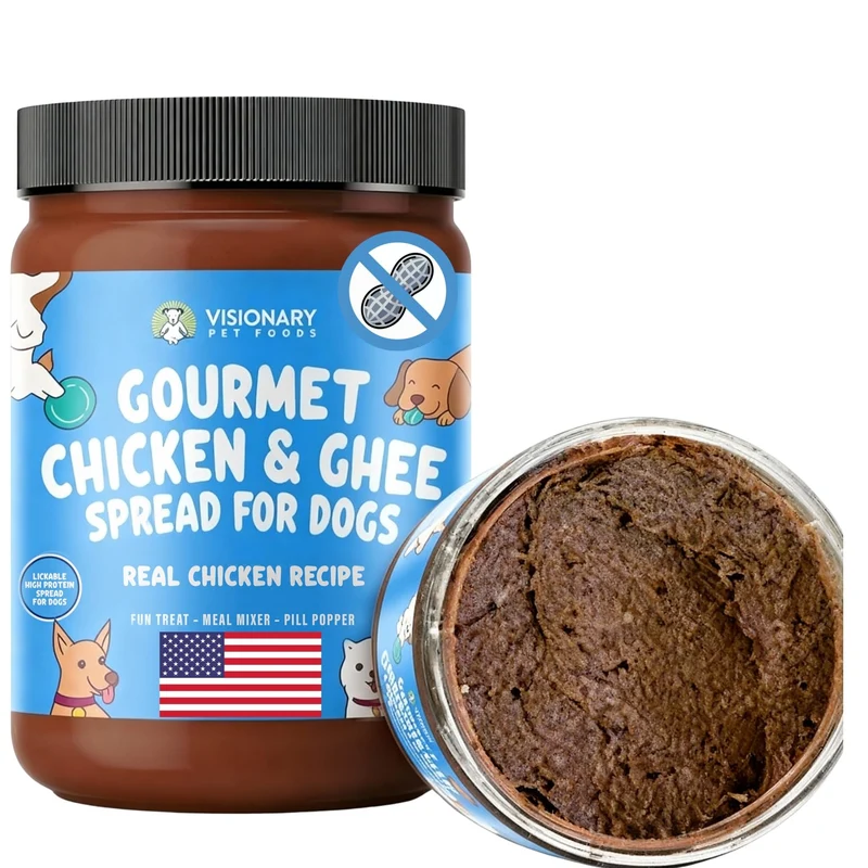 Visionary Pet Foods Pâte de Poulet — Friandise Saine pour Chien, Sans Xylitol, Sans sucre et sans additifs — À utiliser sur lick mat, mélangeur ou poches à pilules — Pot de 340 g