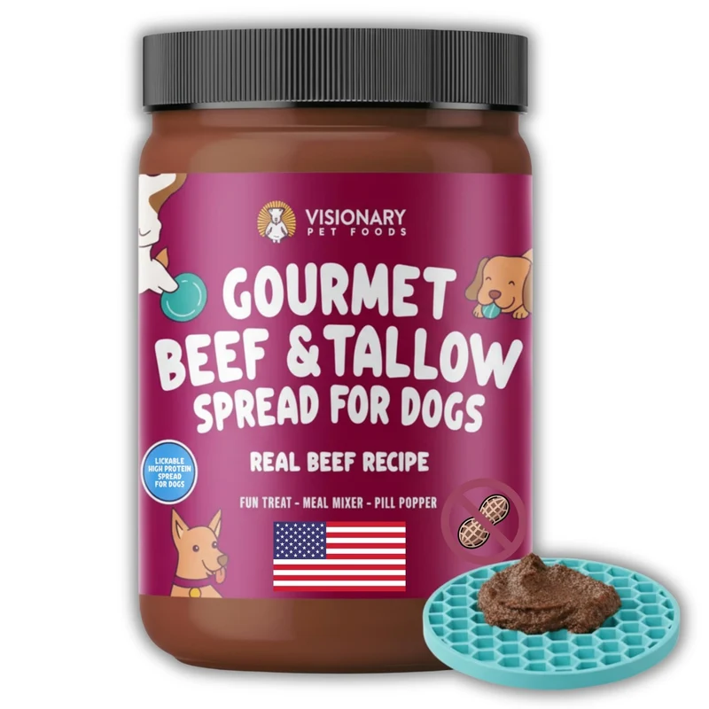 Visionary Pet Foods Beef Meat Spread – Friandise saine pour chien, sans sucre, sans xylitol et sans fillers – Utilisable sur tapis de léchage, mélangeur et poches à pilules – Pot de 340 g
