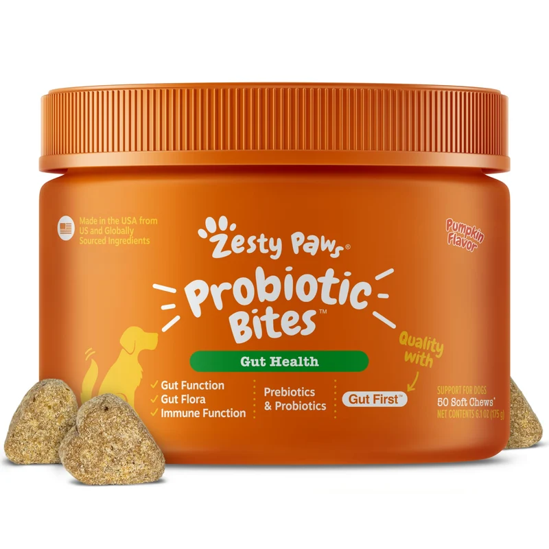 Zesty Paws Probiotiques pour Chiens — Enzymes Digestives & Flore Intestinale, DE111, 50 Friandises Molles