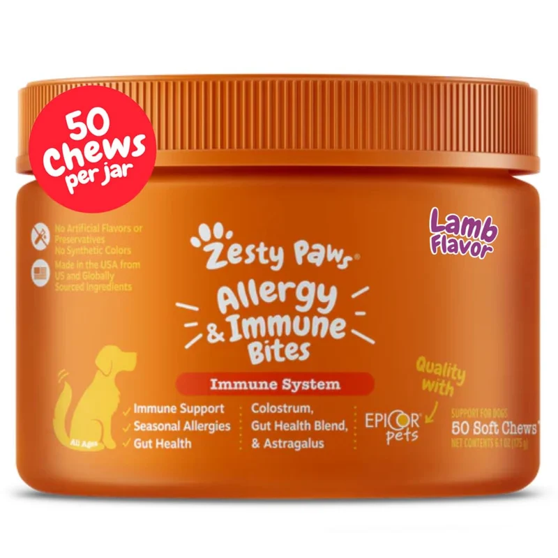 Zesty Paws Chien Allergie Relief – Bouchées Probiotiques Agneau, 50 bouchées