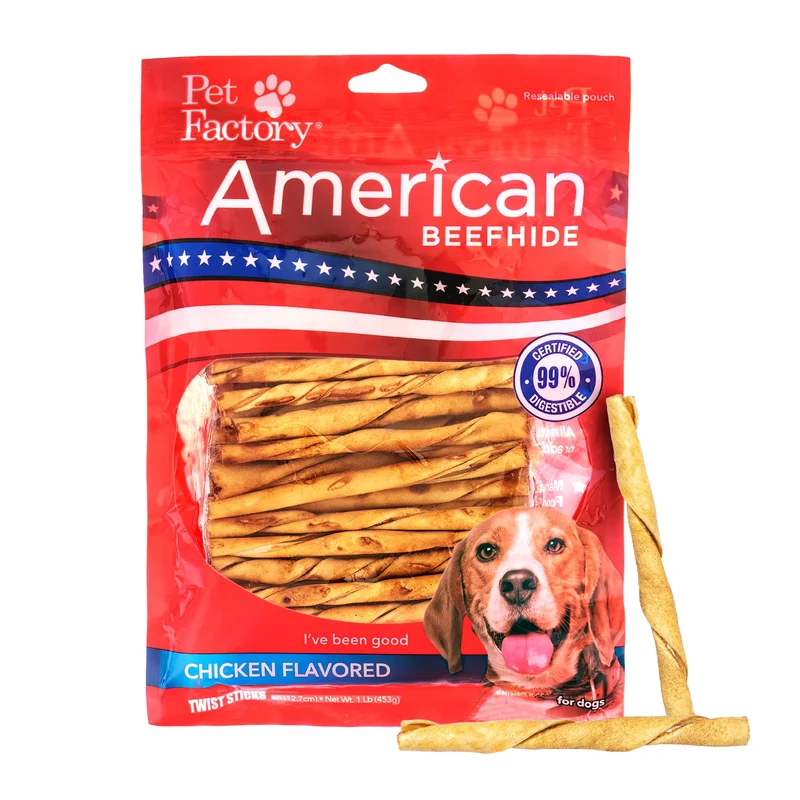 Pet Factory Bâtons Twist Boeuf Américain 5in – Friandises Dentaires Pour Chiens (Petits à Moyens) Saveur Poulet