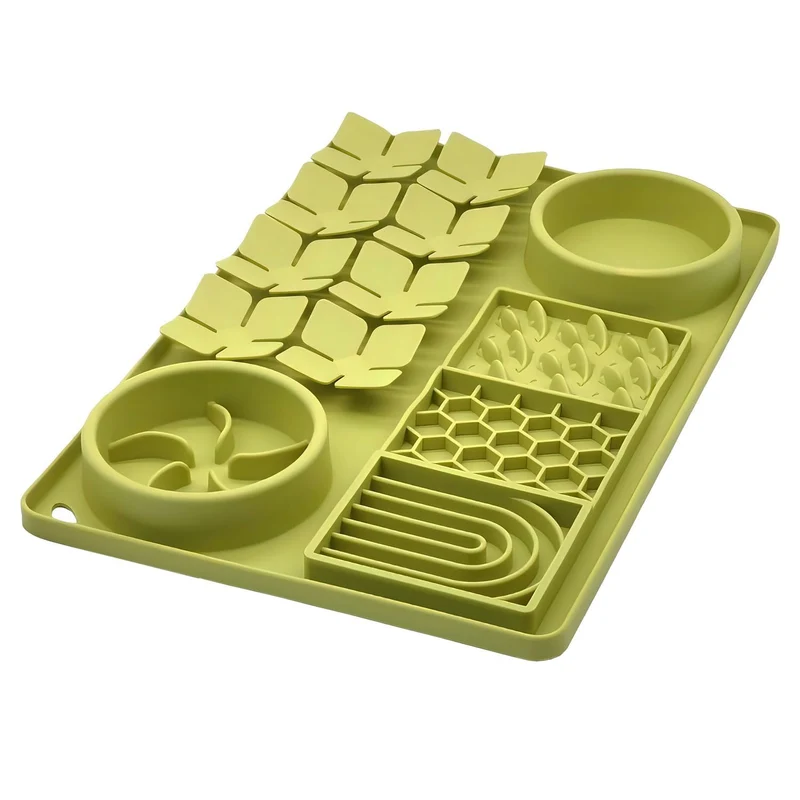 Evenco Bol Lent 4-en-1 et Tapis Léchage Silicone – Ventouses, Stimulation Olfactive (Vert)