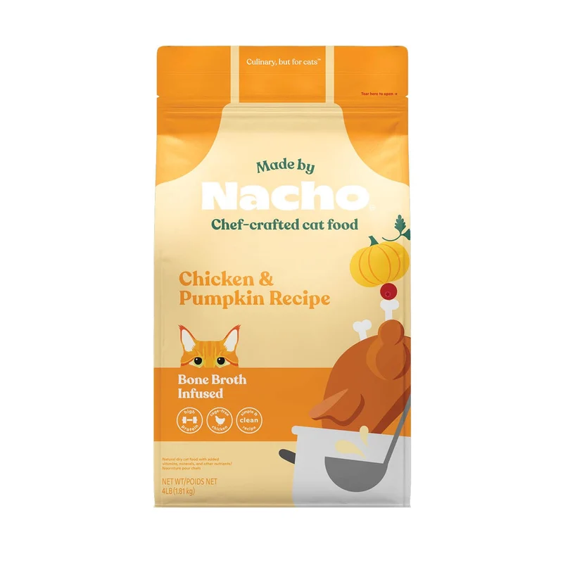 Made by Nacho Croquettes Chat – 4 lb, Protéines élevées, Poulet & Citrouille, Bouillon d’Os