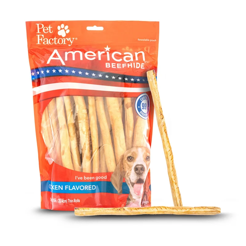 Pet Factory Cuir de boeuf américain fin en rouleaux de 10-pouces – Saveur poulet, 35 pièces, 1 paquet