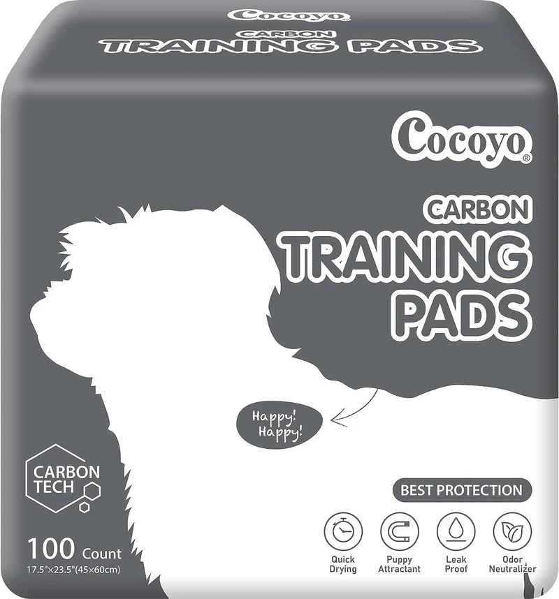 COCOYO Tapis d'Entraînement pour Chien – Charbon Actif, 5 Couches, 100 Pièces (17,5 x 23,5 po)