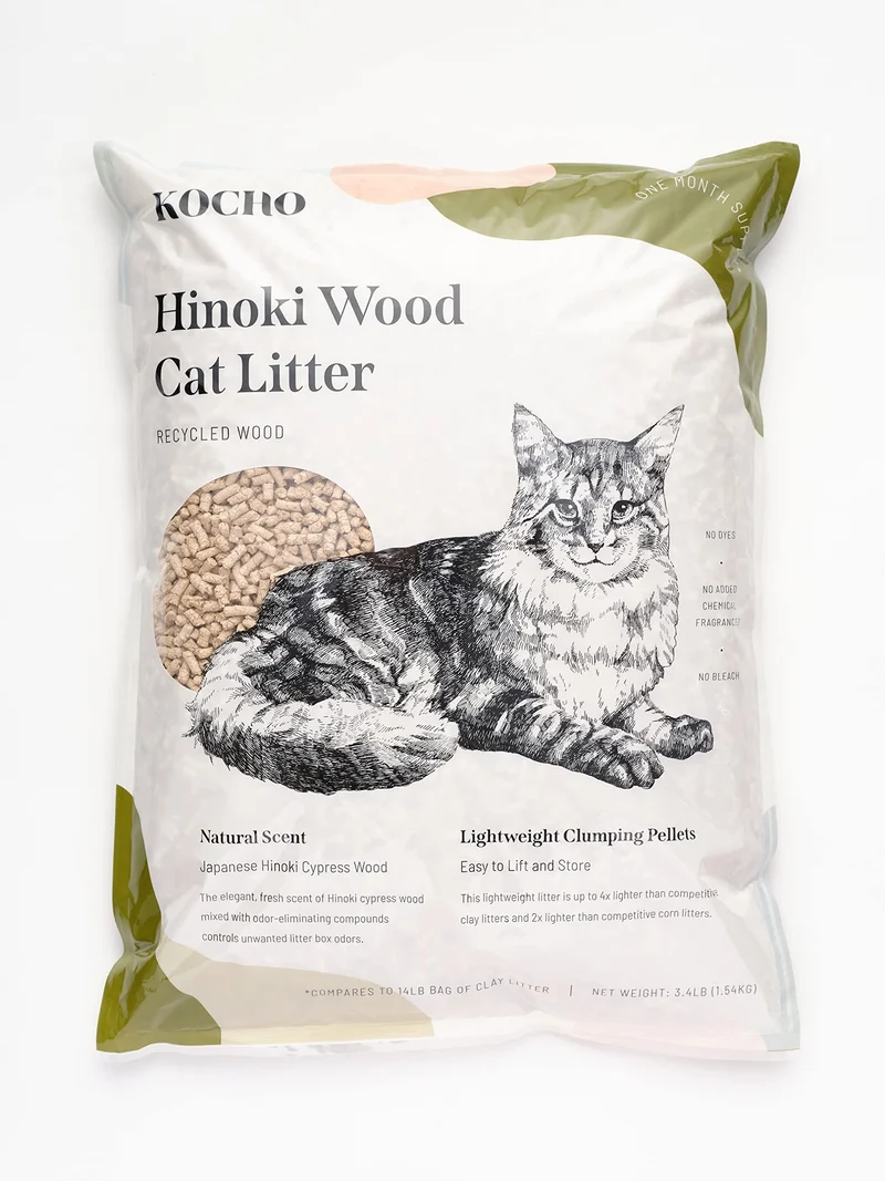 KOCHO Litière pour Chats en Bois Hinoki Upcyclée – Ultra-Légère, Arôme Naturel, Sans Poussière