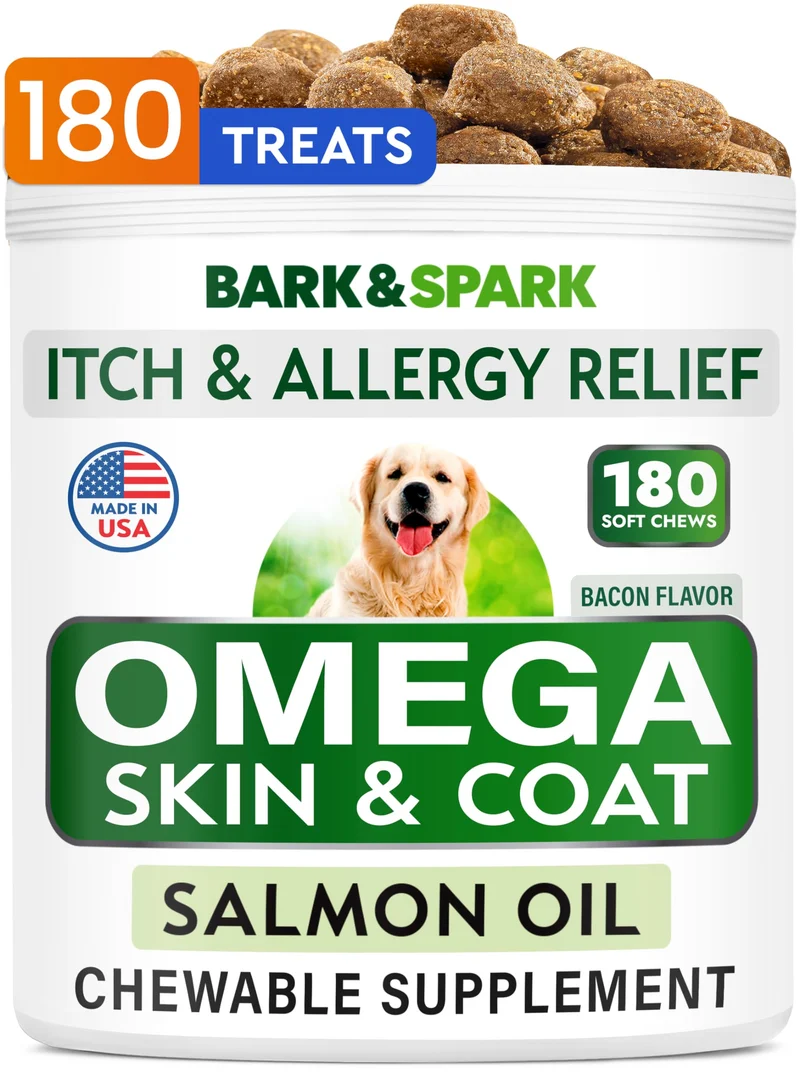 Omega3 Bark&Spark pour chiens et chats – 180 friandises saumon, peau et pelage, articulations