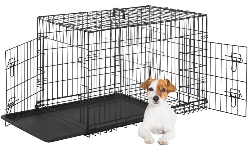 FDW Cage Chien 24 Pouces Pliable – Double Portes, Diviseur, Plateau ABS