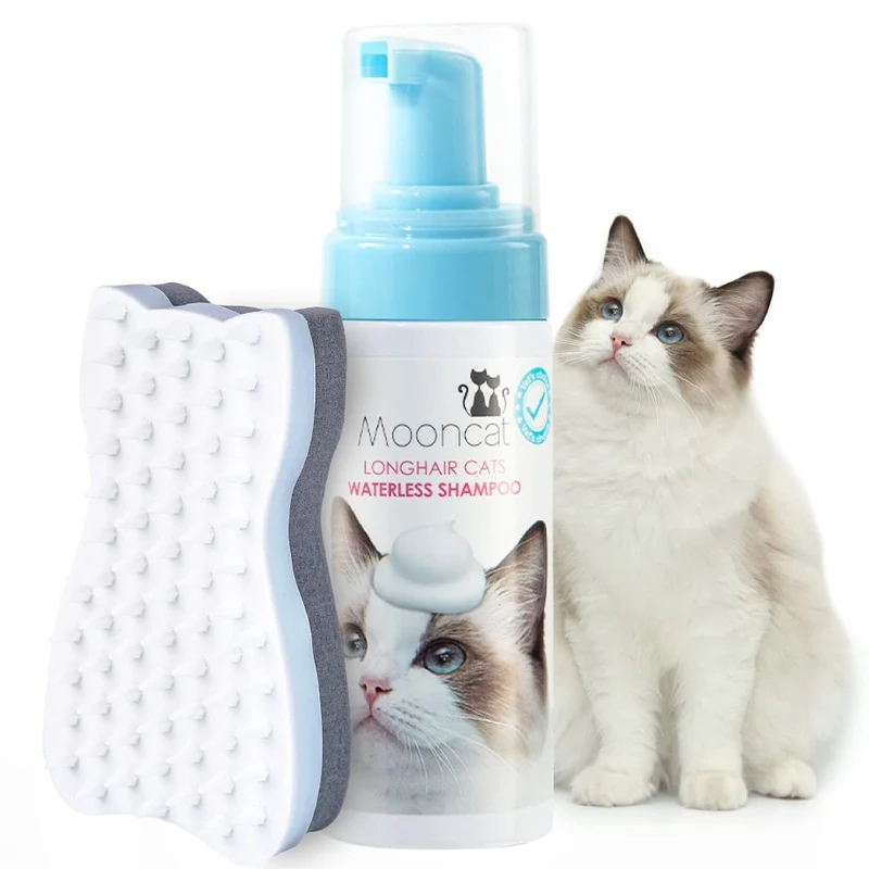 Mooncat Shampoing Sans Eau et Brosse – Kit Grooming Chats Poil Long