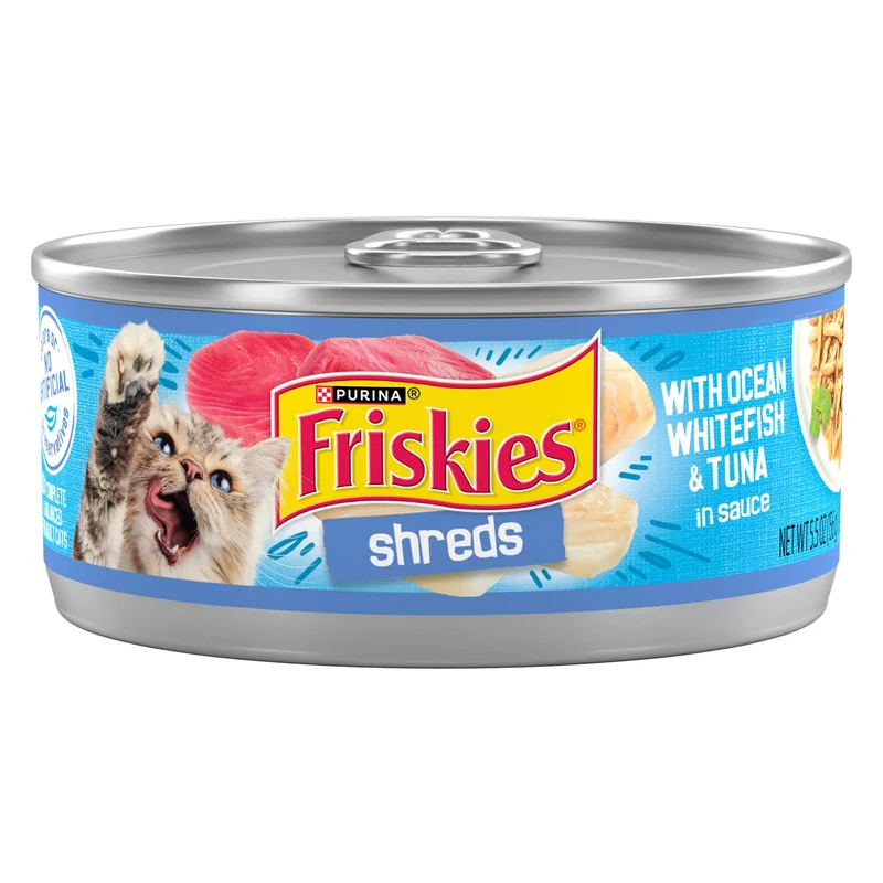 Purina Friskies Shreds Poisson Blanc et Thon dans Sauce | Aliment Humide pour Chat – Pack de 24 Boîtes 5,5 oz