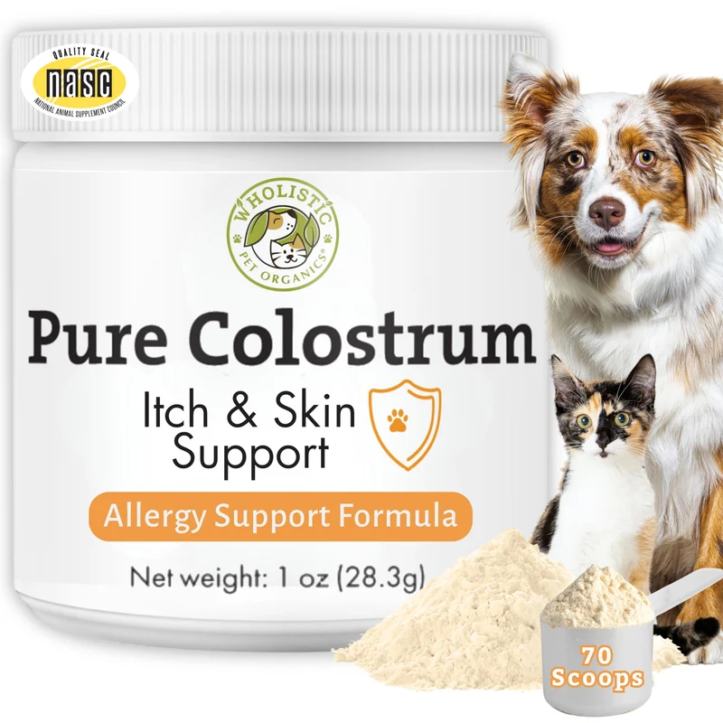 Wholistic Pet Organics Colostrum pour chiens et chats – Poudre bovine, soutien immunitaire et démangeaisons