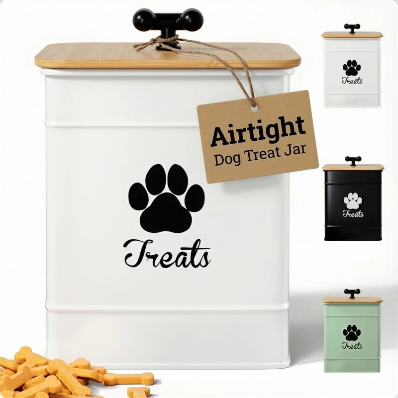 HB Design Co. Conteneur à friandises pour chien étanche – 12 tasses, couvercle en bambou