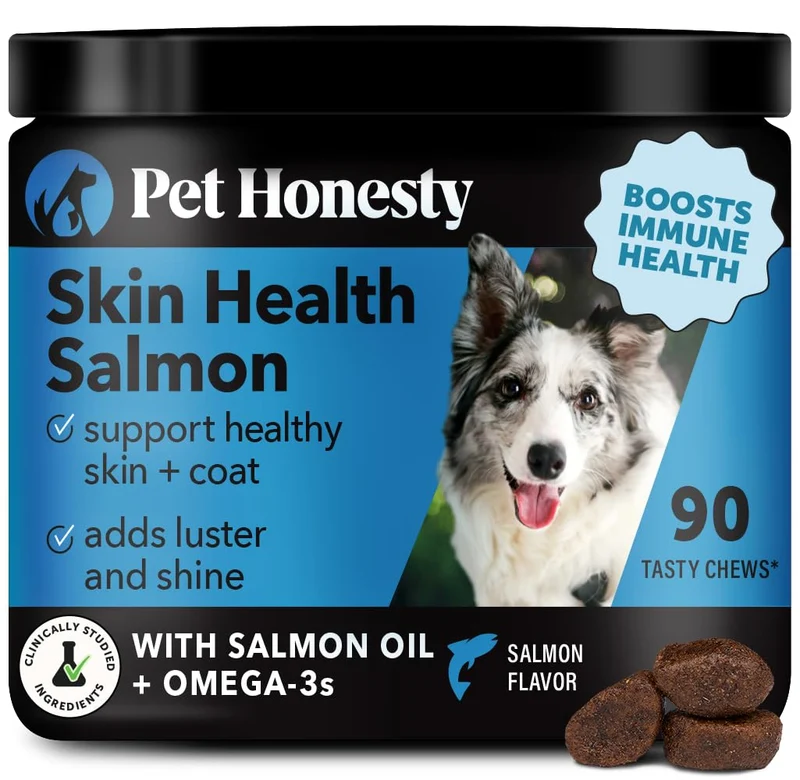 Pet Honesty Friandises Saumon Skin Health – Soulagement des démangeaisons pour chiens, Oméga-3, Peau et Poil Sains, 90 pièces