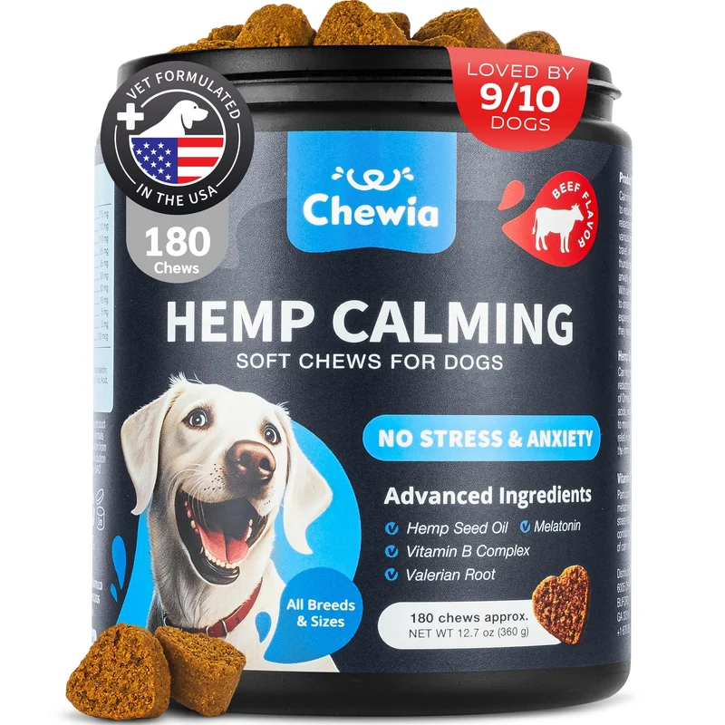 CHEWIA - Friandises calmantes au chanvre pour chiens | L-Theanine, Camomille, Valériane