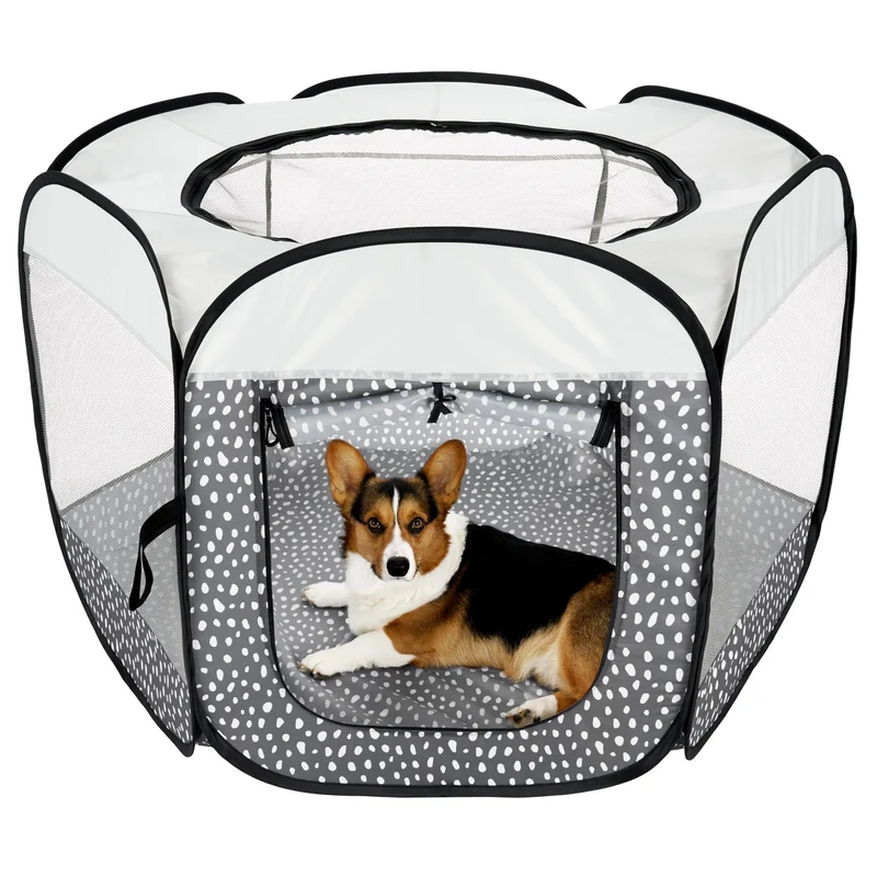 Furhaven Parc Portable pour Chiens et Chats – Tente de Jeu Indoor/Outdoor Gris Pebbles, Grand