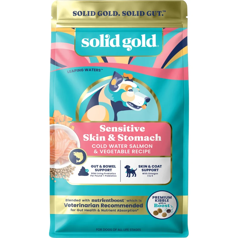 Solid Gold Nourriture sèche saumon pour chiens sensibles – Sans céréales ni gluten, Probiotiques et Nutrientboost™ – 3,75 lb