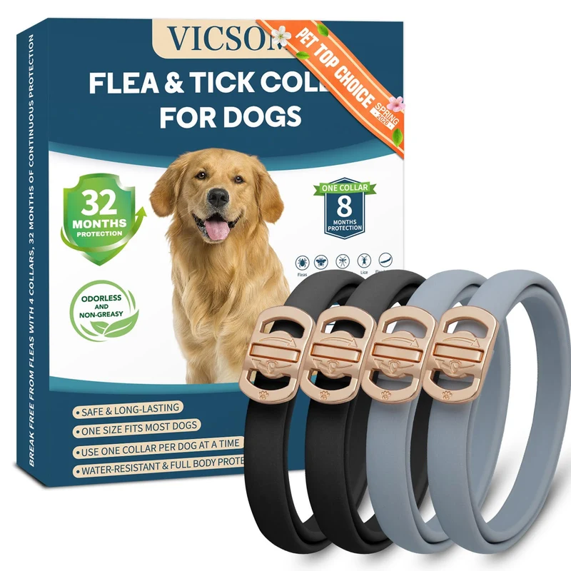 Collier anti-puces et tiques pour chiens — Pack 4, 32 mois, Étanche | VICSOM