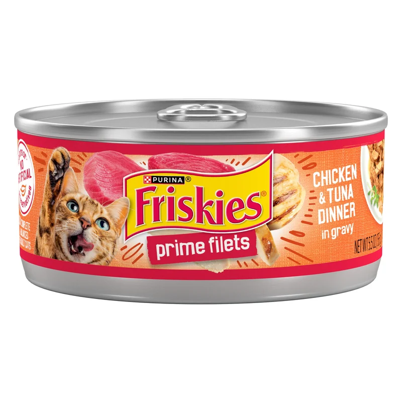 Purina Friskies Prime Filets Poulet et Thon – Dîner humide en sauce pour chat adulte – Lot de 24 boîtes de 5,5 oz
