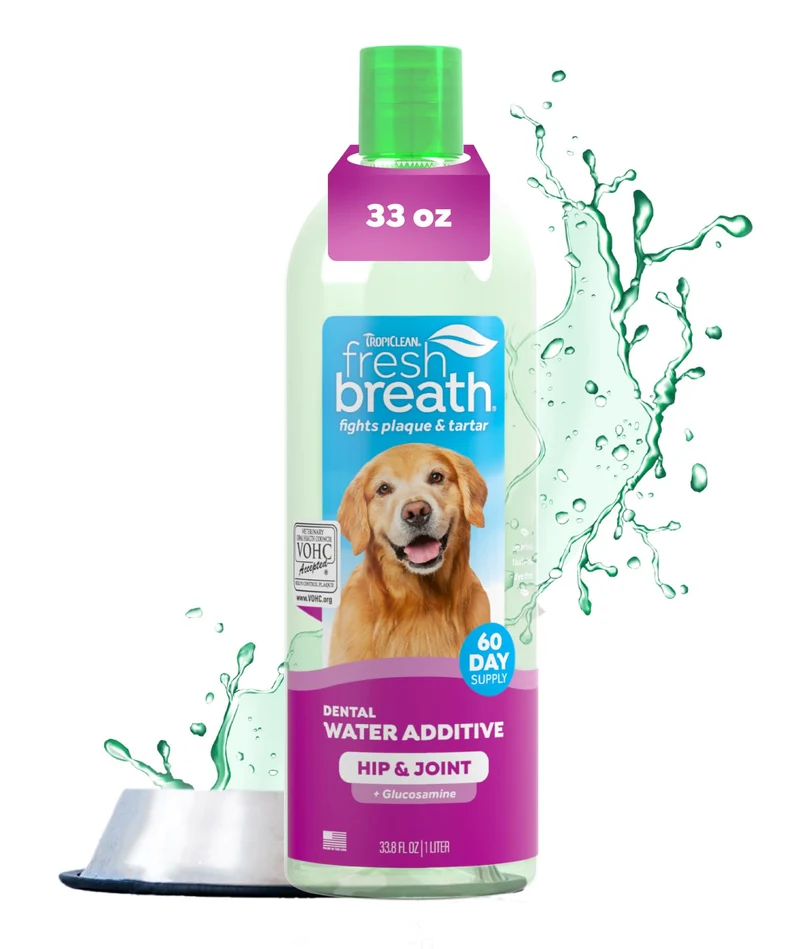 TropiClean Additif d’Eau pour Chiens — Haleine Fraîche et Soutien des Articulations (33,8 oz)