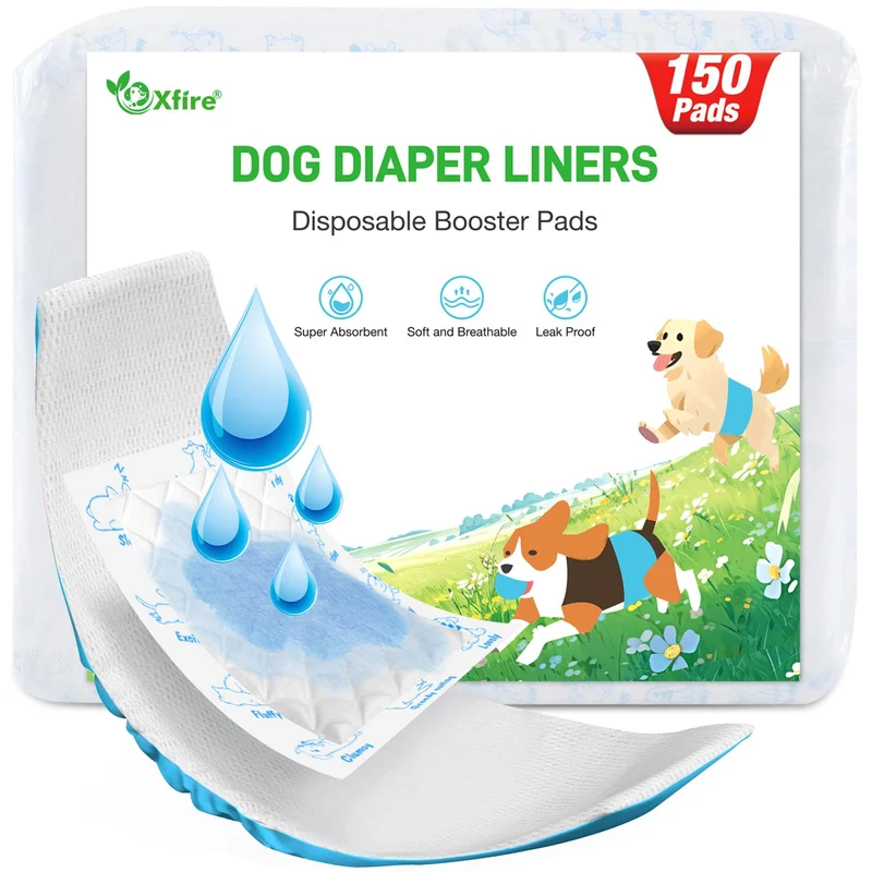 Xfire Tampons absorbants pour couches canines – 150 pièces, inserts jetables pour chien mâle et femelle (taille régulière)