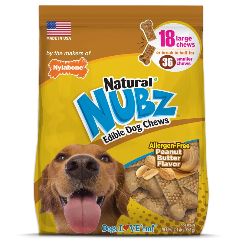 Nylabone Nubz – Os à mâcher naturels pour gros chiens, saveur beurre de cacahuète, sans cuir, 18 unités, fabriqué aux États‑Unis
