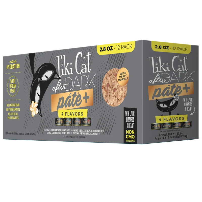 TIKI PETS – Tiki Cat After Dark Pâté+ Pack Varié (12 boîtes 2,8 oz) | Bouillon à haute teneur en humidité