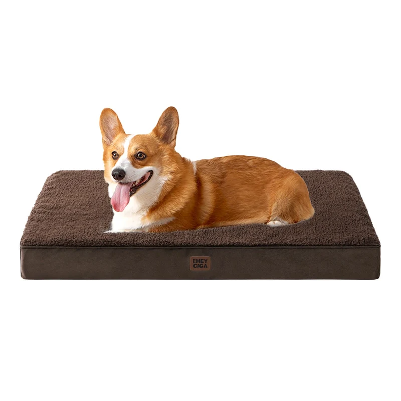 EHEYCIGA Panier orthopédique en mousse pour grand chien – 35 x 23 x 3,5 po – Marron