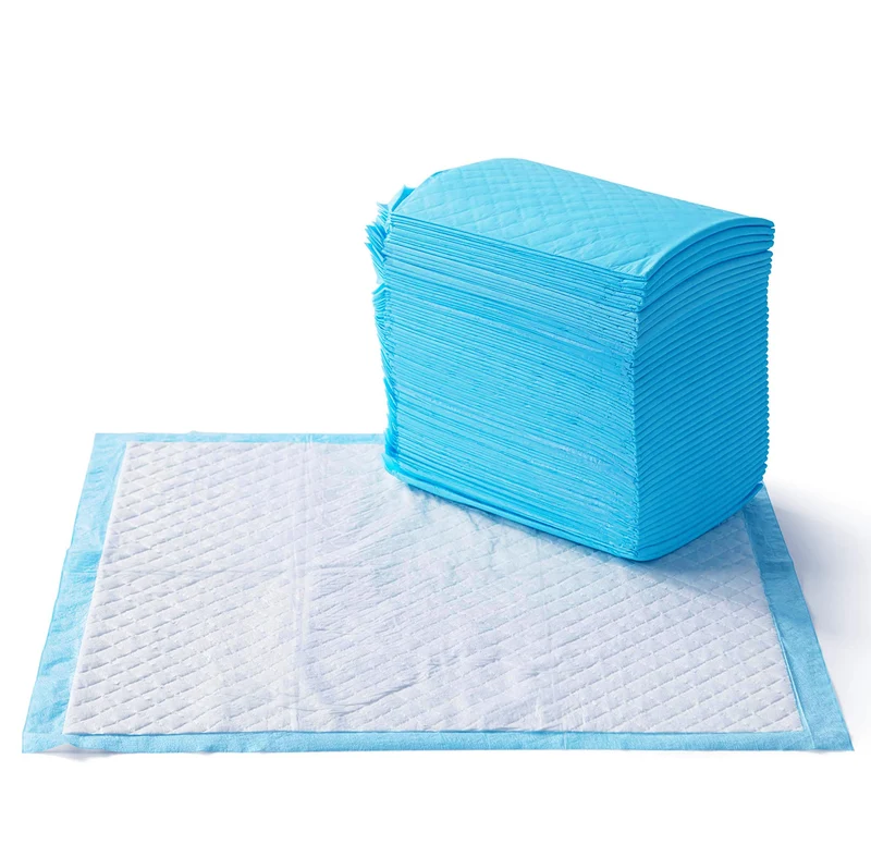 Amazon Basics Tapis-Pipi pour Chiots – Absorbants 5 Couches, Surface Séchage Rapide, 24x23 pouces Bleu et Blanc, Lot de 80