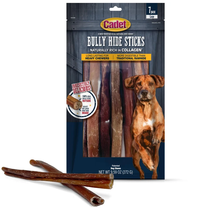 Cadet Bully Hide Sticks pour chiens de grande taille – Bâtons naturels de peau de boeuf, longue durée