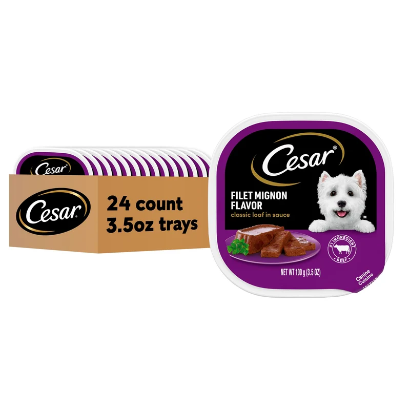 Cesar Classic Loaf en Sauce Filet Mignon – Aliment humide pour chiens adultes, 24 barquettes 3,5 oz