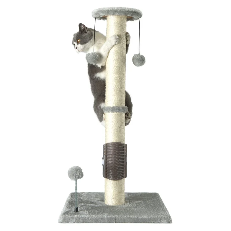 PEEKAB Grattoir vertical 32 pouces en sisal – Balle suspendue et brosse massage pour chats intérieurs